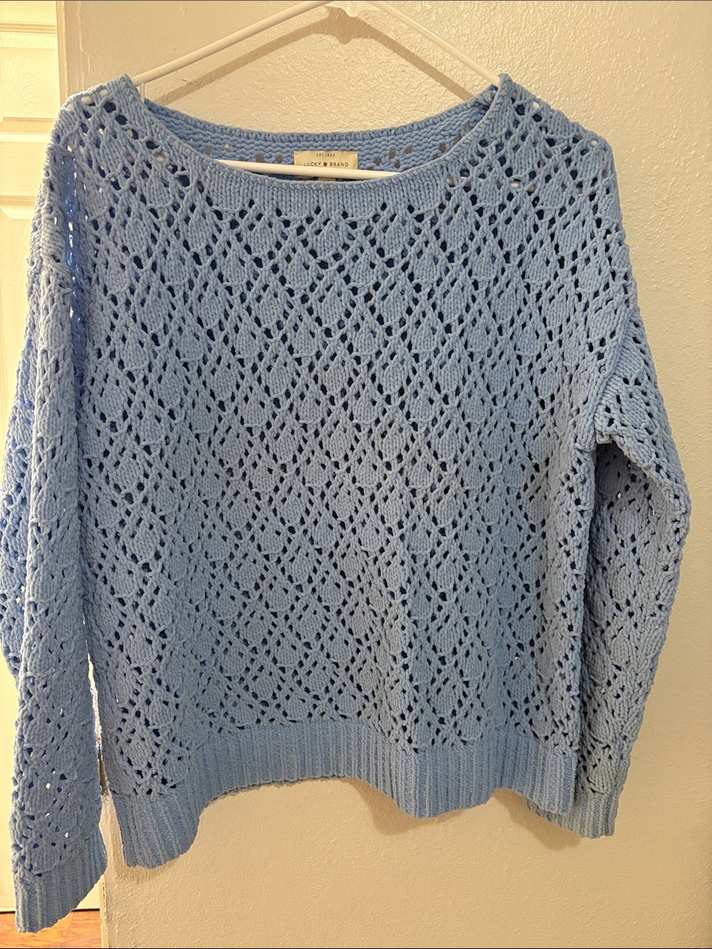 Lucky Brand Light Blue Open-Knit Crewneck Sweater